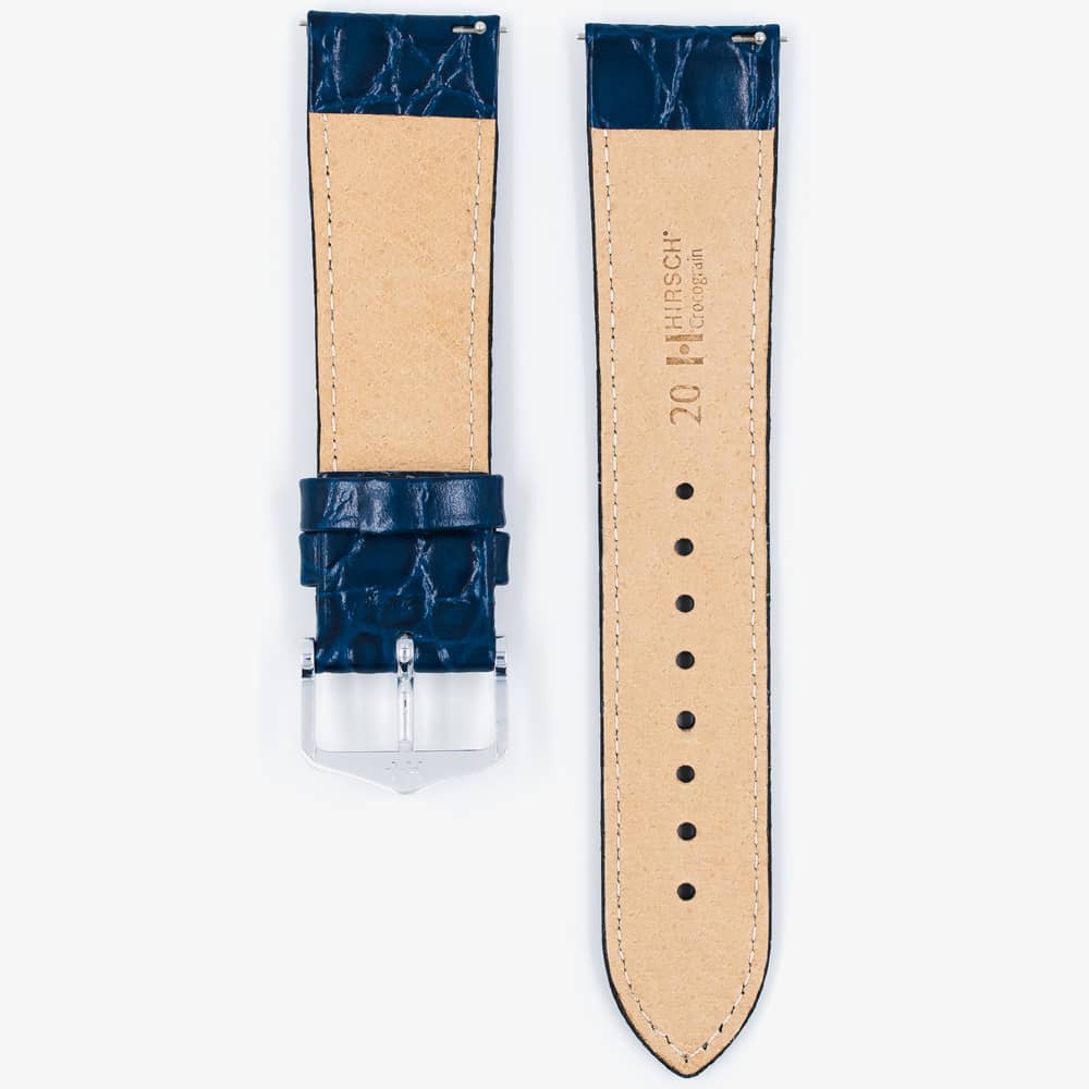 HIRSCH Crocograin Medium Blue Leather Watch Strap 12302880-2