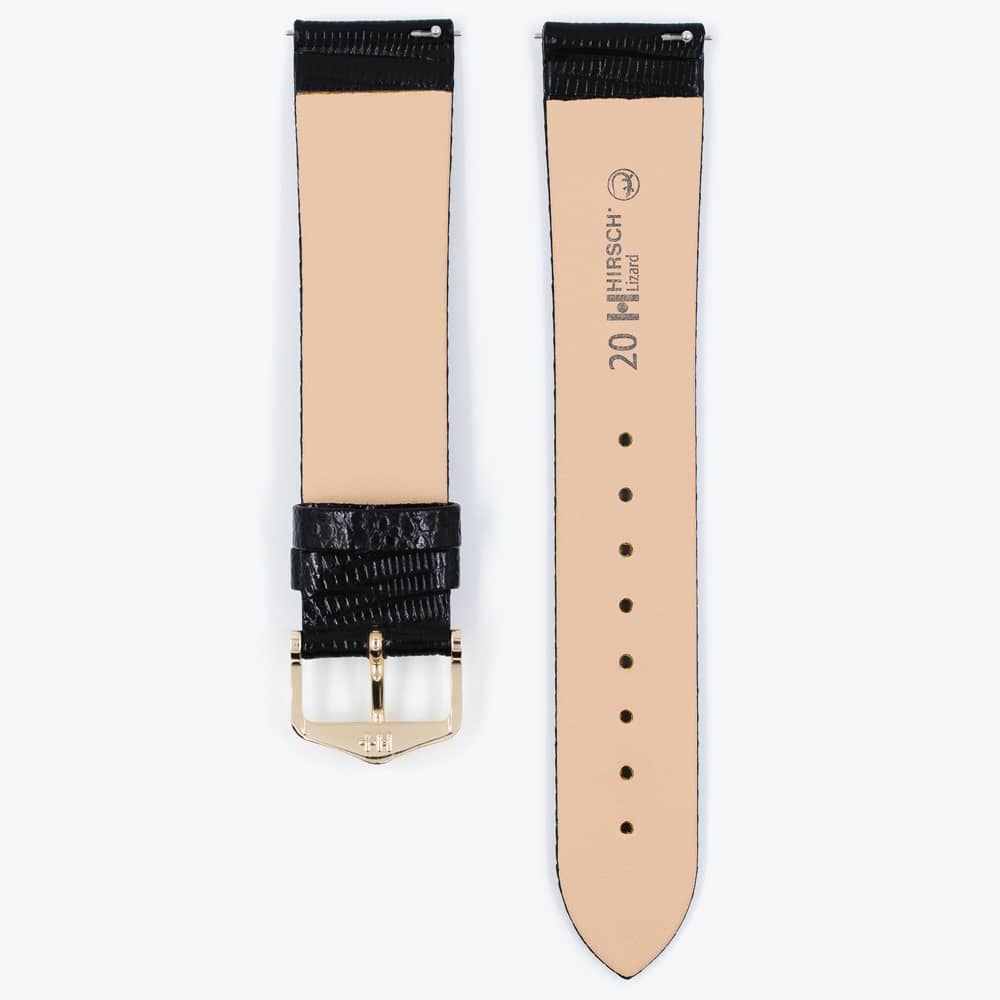 HIRSCH Lizard Long Black Leather Watch Strap 01766050-1
