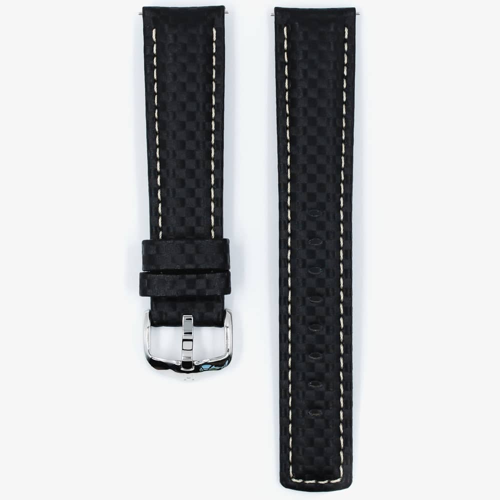 HIRSCH Carbon Long Black Leather Watch Strap 02592050-2