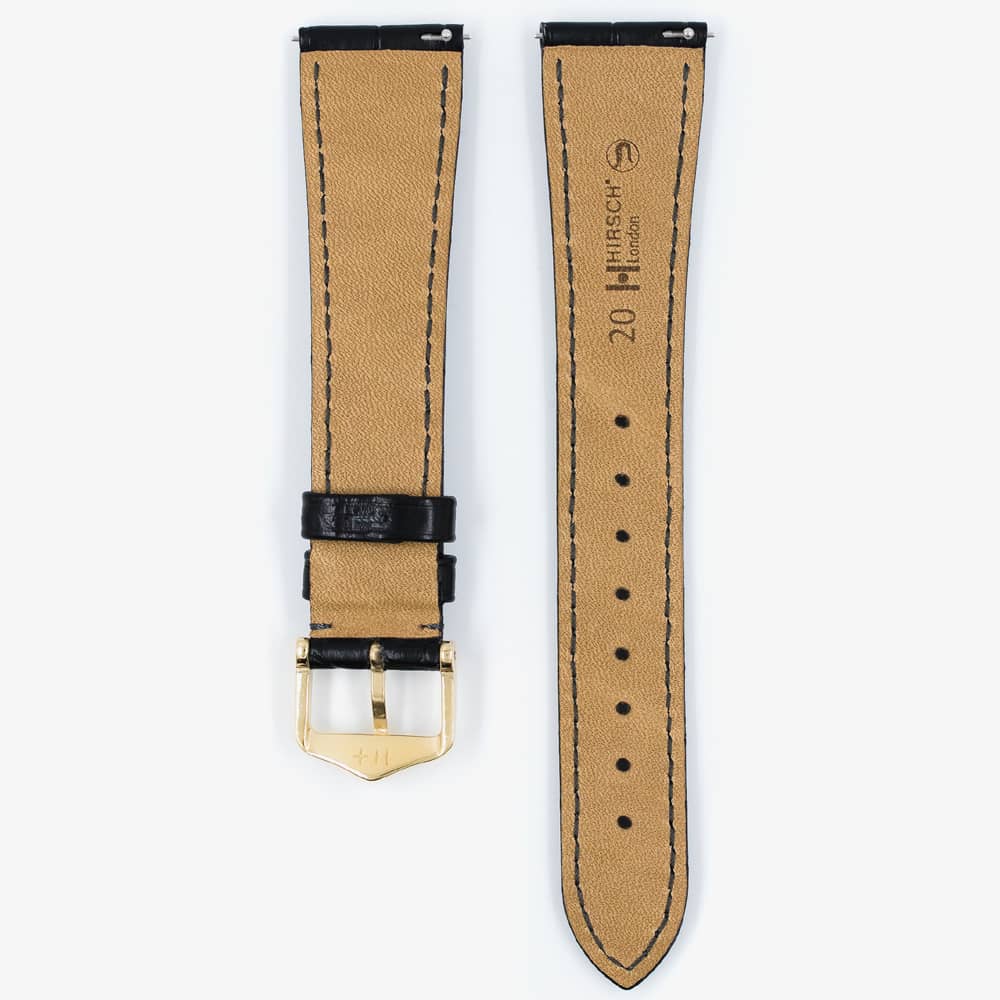 HIRSCH LONDON Medium Matte Black Alligator Leather Watch Strap 042 07 1 59-1
