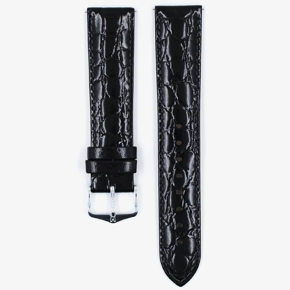 HIRSCH Crocograin Long Black Leather Watch Strap 12322850-2