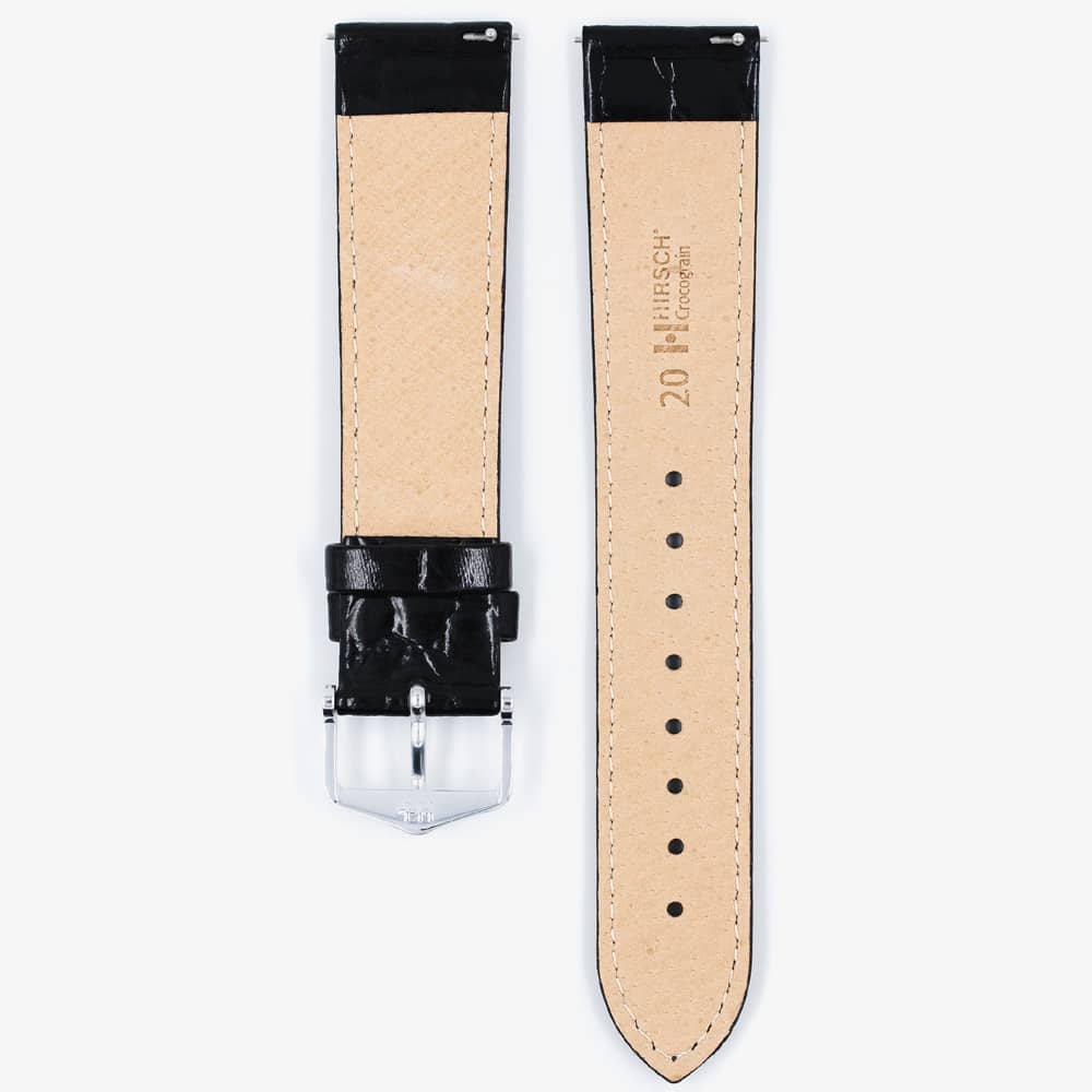 HIRSCH Crocograin Long Black Leather Watch Strap 12322850-2