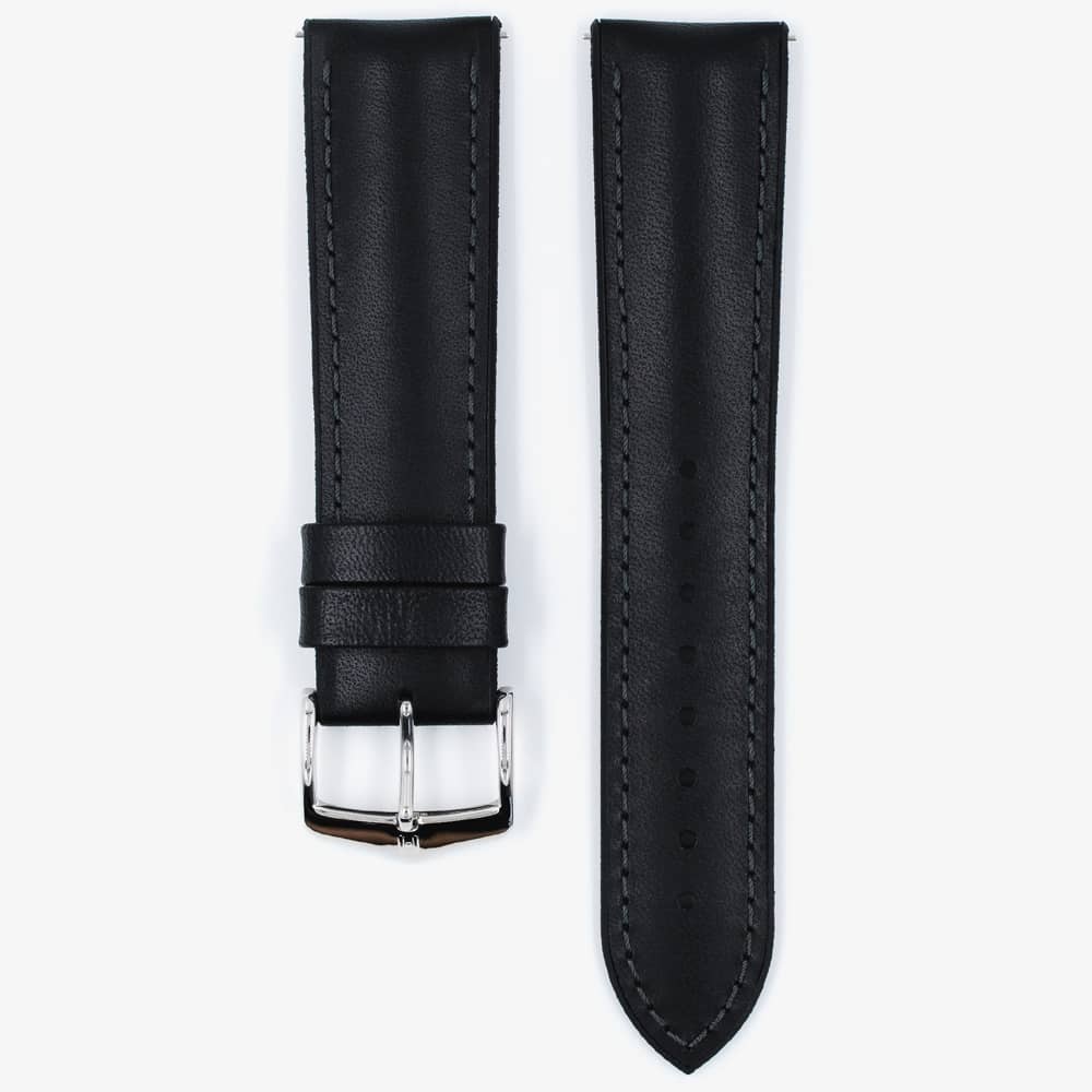 HIRSCH James Long Black Leather and Rubber Watch Strap 0925002050-2