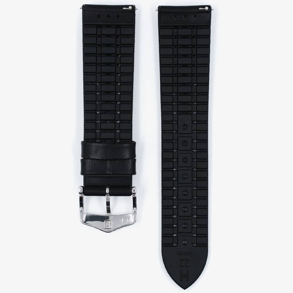 HIRSCH James Long Black Leather and Rubber Watch Strap 0925002050-2
