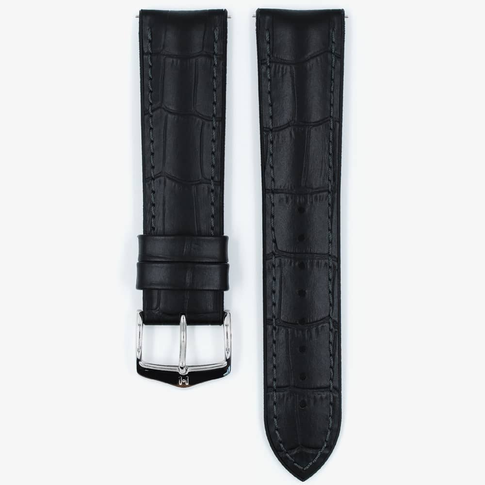 HIRSCH Paul Long Black Leather and Rubber Watch Strap 0925028050-2
