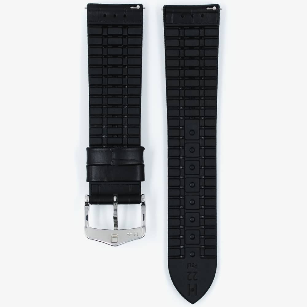 HIRSCH Paul Long Black Leather and Rubber Watch Strap 0925028050-2