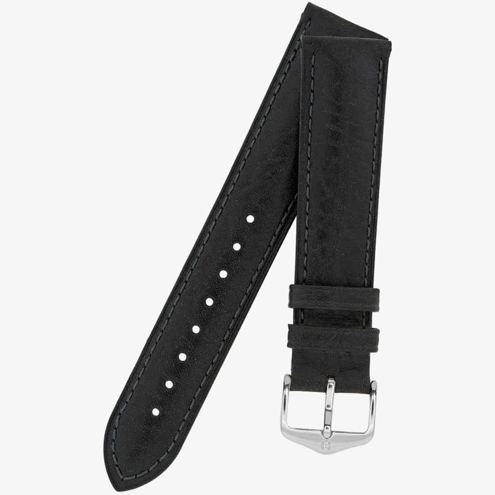 HIRSCH CAMELGRAIN Long No Alllergy Black Leather Watch Strap 010 09 0 50-2