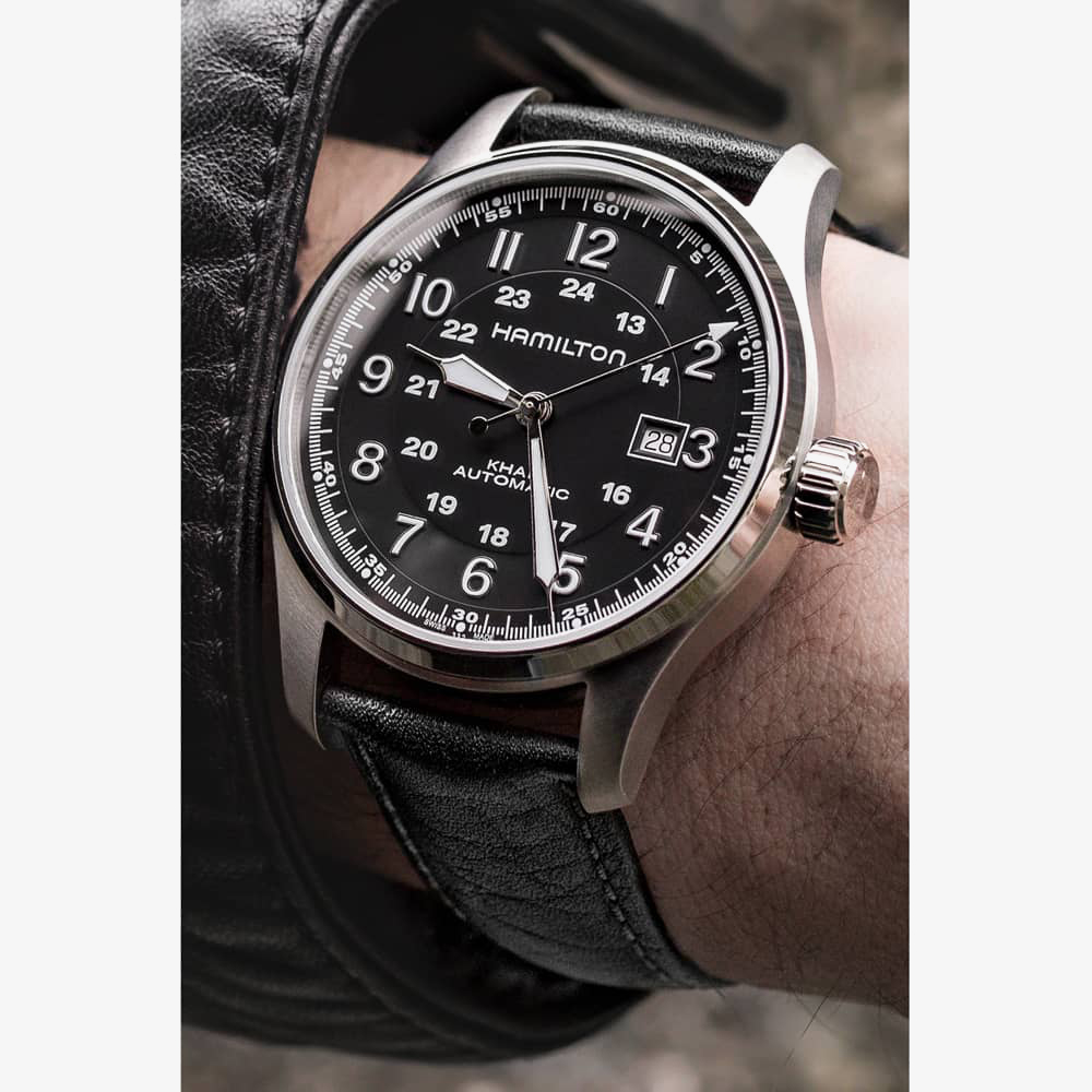 HIRSCH CAMELGRAIN Long No Alllergy Black Leather Watch Strap 010 09 0 50-2