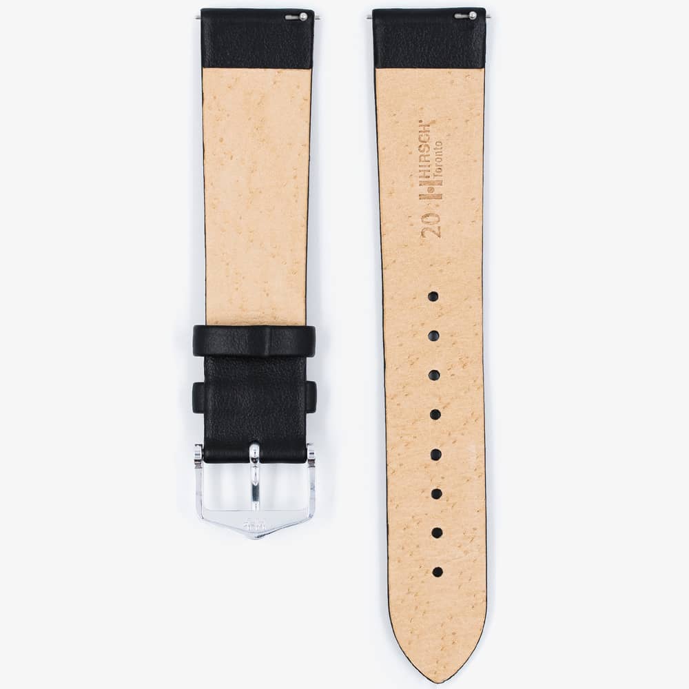 HIRSCH TORONTO Long Fine-Grained Black Leather Watch Strap 037 02 0 50-2