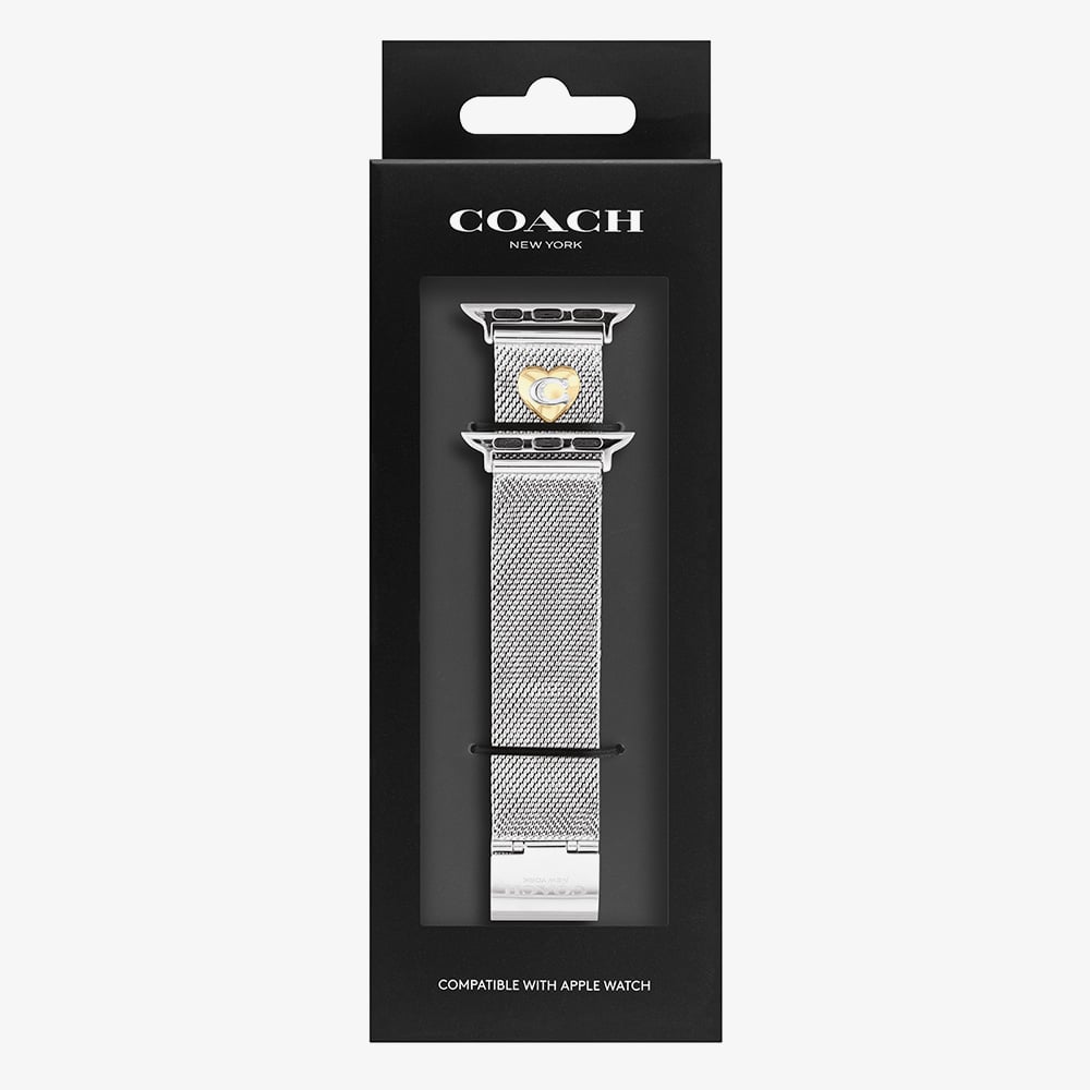 Coach Silver Mesh Gold Heart Apple Strap