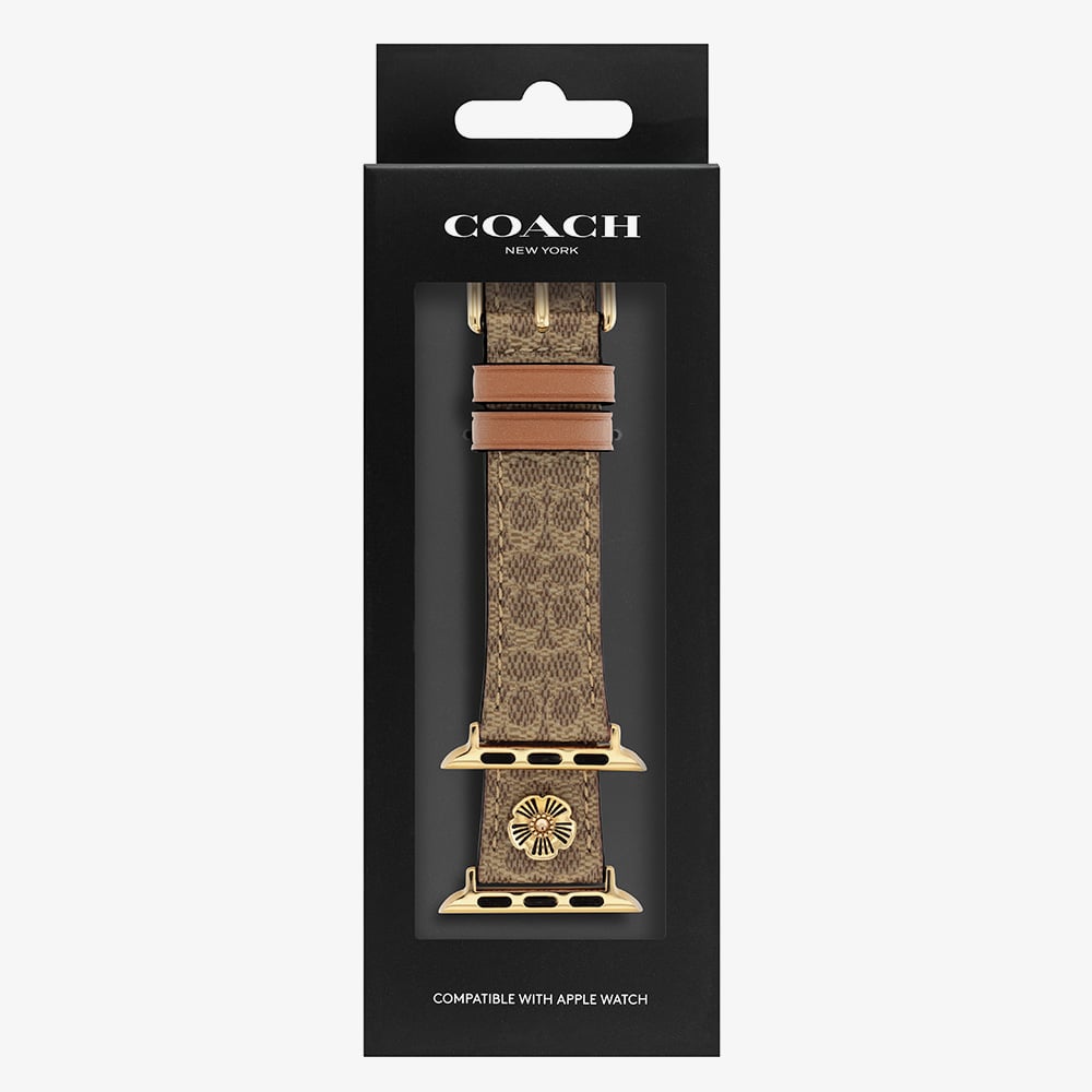Coach Signature Brown Leather Tea Rose Apple Strap