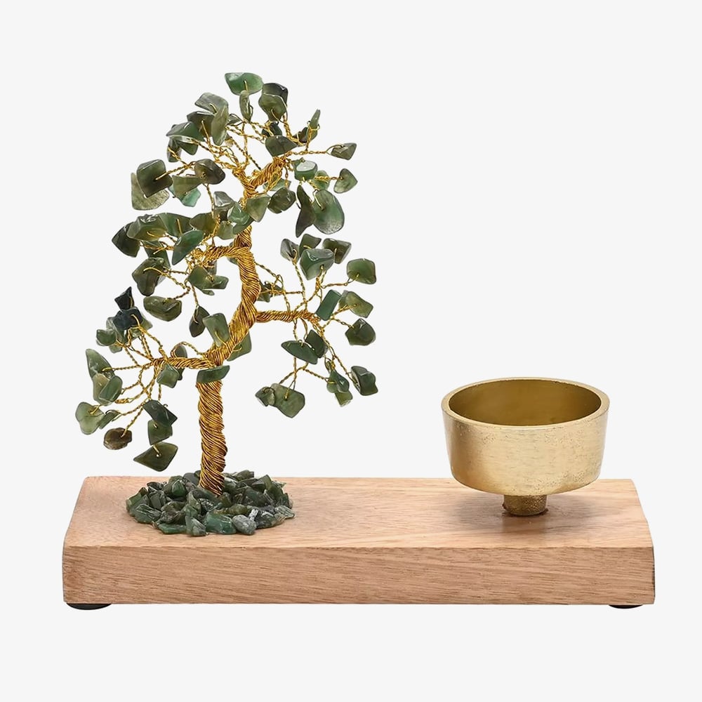 Serenity Jade Green Gemstone Tree Tea Light Candle Holder SP3470