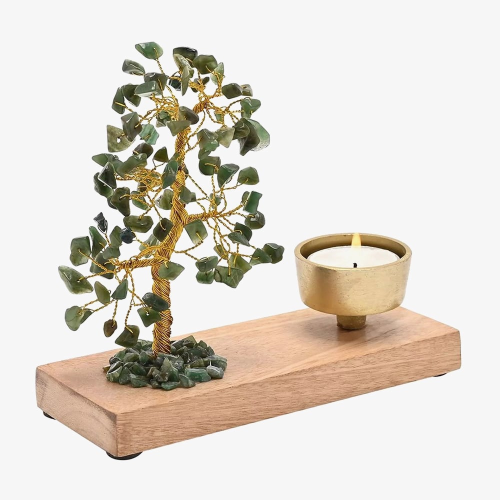Serenity Jade Green Gemstone Tree Tea Light Candle Holder SP3470