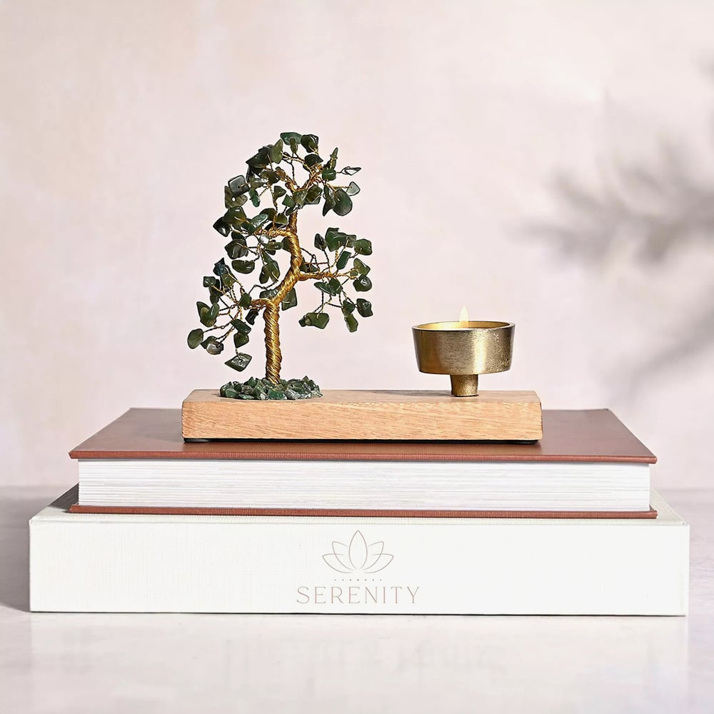 Serenity Jade Green Gemstone Tree Tea Light Candle Holder SP3470