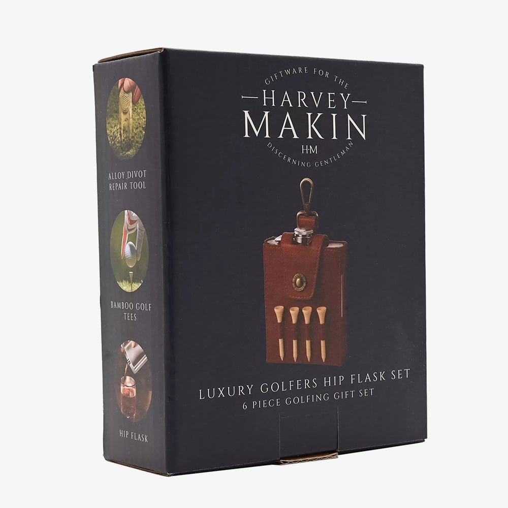 Harvey Makin Golfers Tan Hip Flask Gift Set HM2721