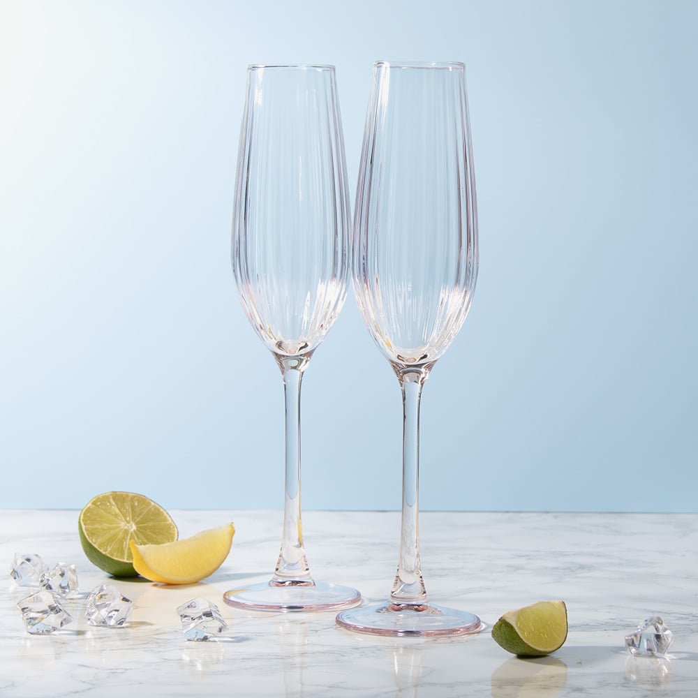 Set Of Two Flute Glasses Pink Glassware LP77858A