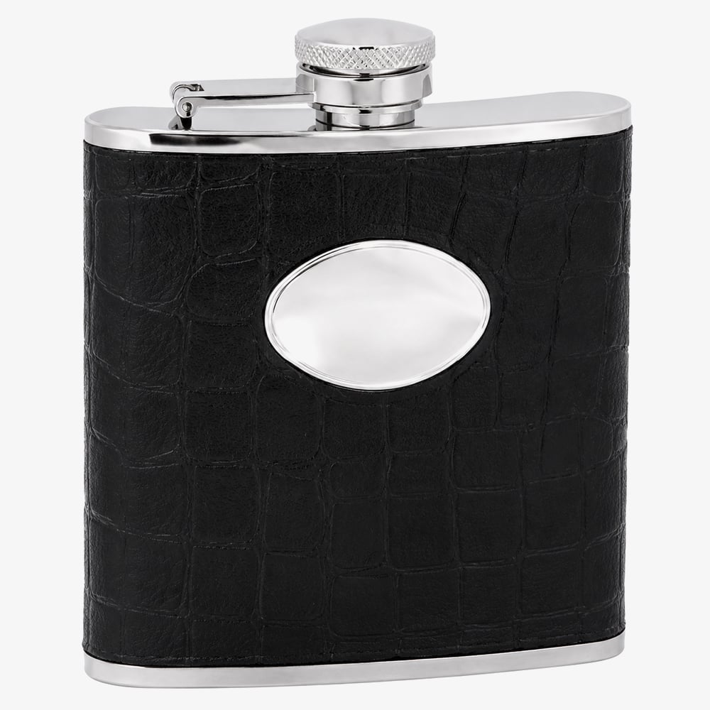 Black Crocodile Engravable 5oz Hip Flask HF-04