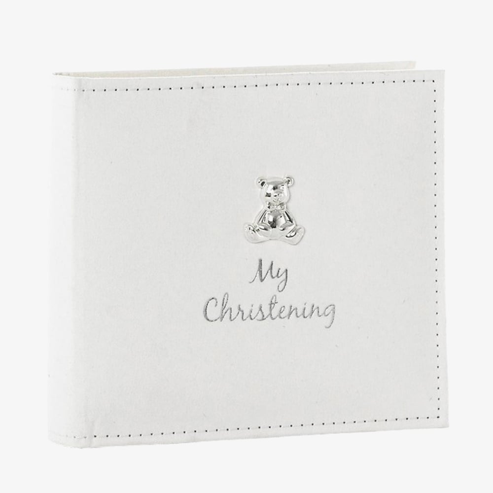 White Suede Teddy Christening Photo Album 79510