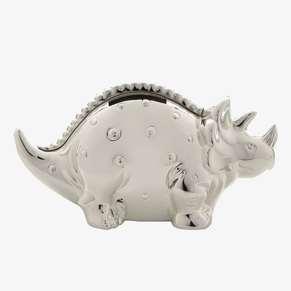 Bambino Silver Dinosaur Money Box Gift CG359