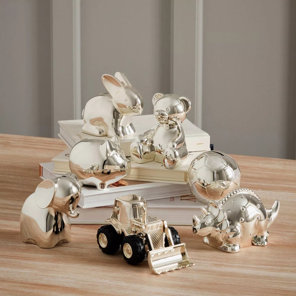 Bambino Silver Dinosaur Money Box Gift CG359