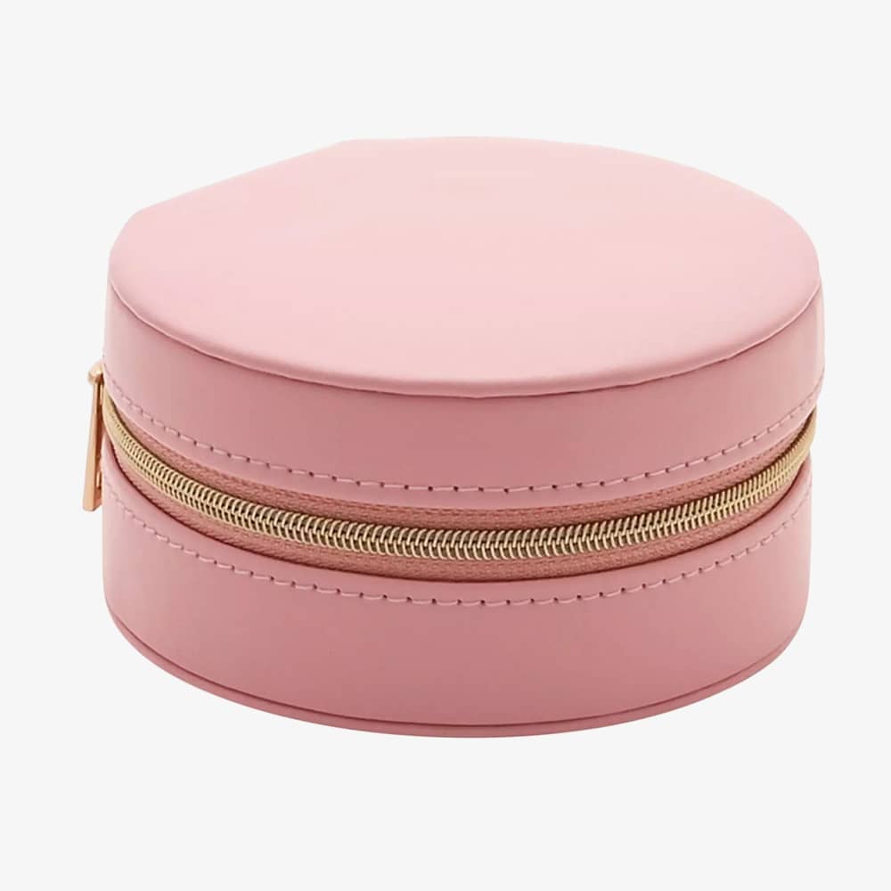 Sophia Pink Zipped Round Leather Jewellery Box SP3336