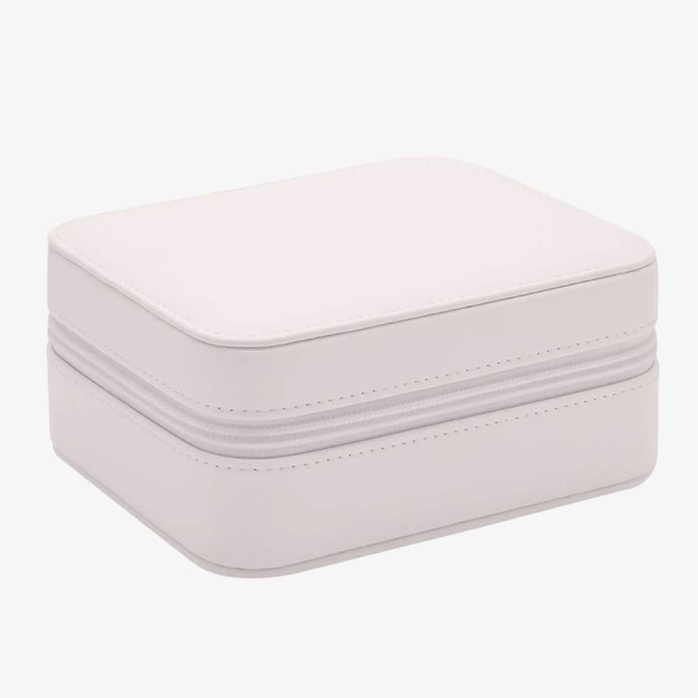 Sophia White Zipped Oblong Leather Jewellery Box SP3334