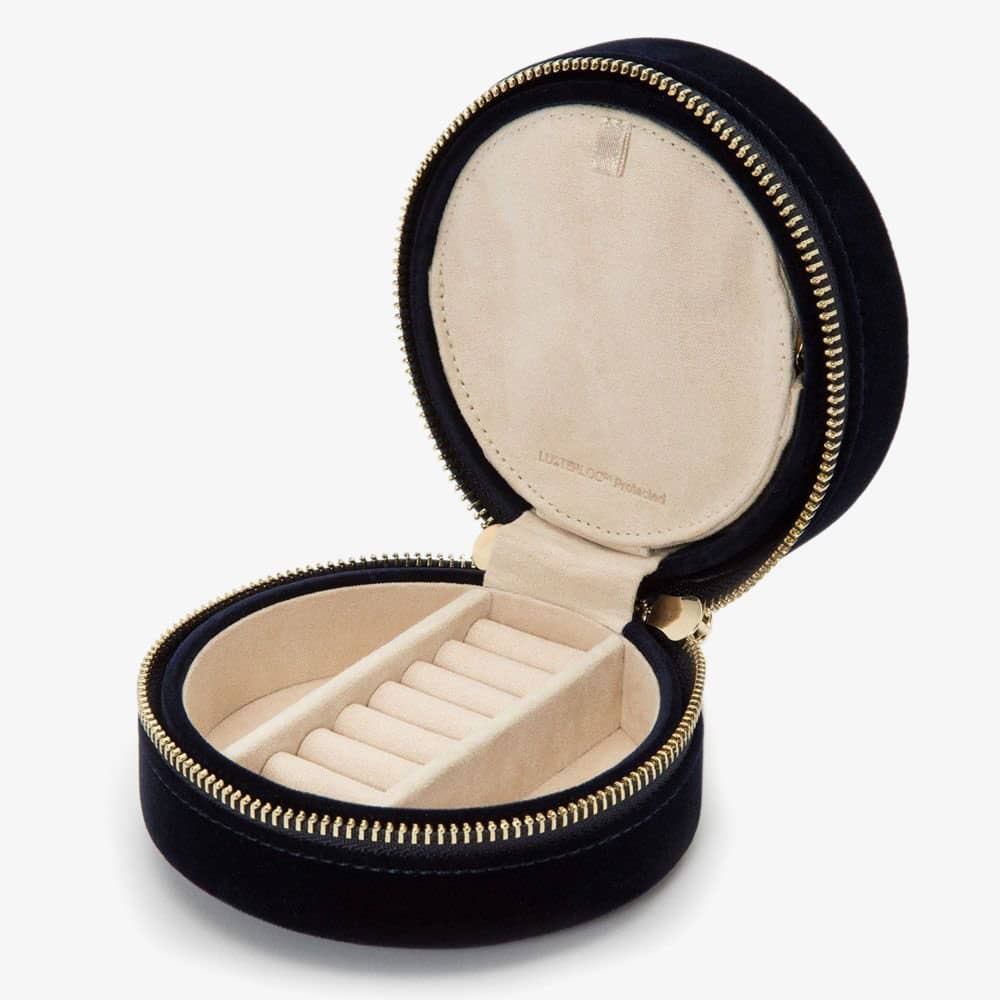 WOLF Zoe Travel Round Indigo Floral Jewellery Box 393216