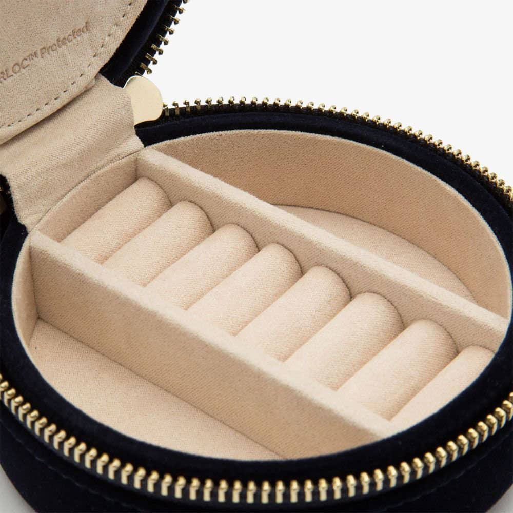 WOLF Zoe Travel Round Indigo Floral Jewellery Box 393216