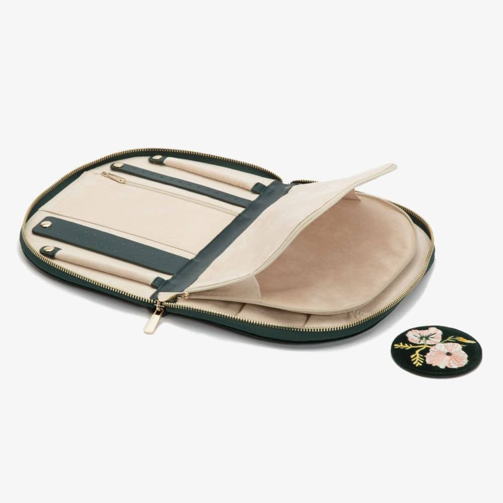 WOLF Zoe Forest Green Floral Portfolio Jewellery Box 393412