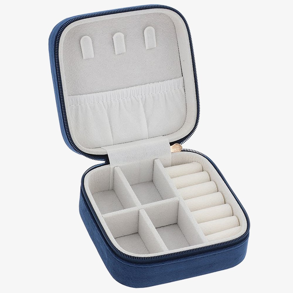 Navy Square Velvet Jewellery Box 359996