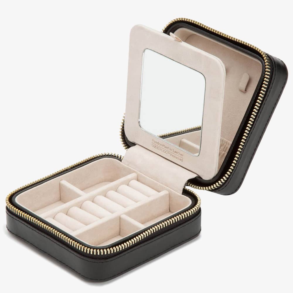 WOLF Caroline Black Zip Travel Jewellery Case 329971