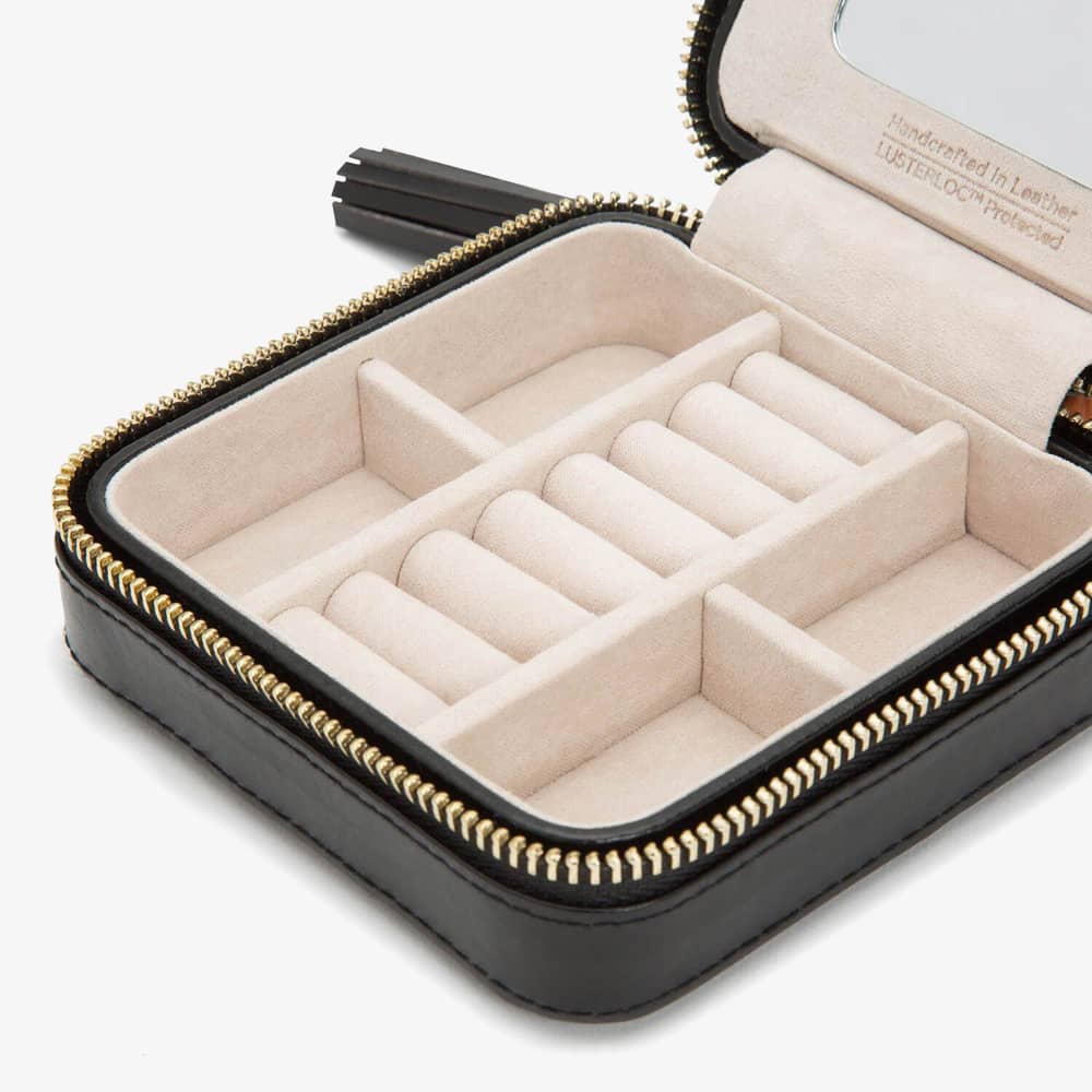 WOLF Caroline Black Zip Travel Jewellery Case 329971
