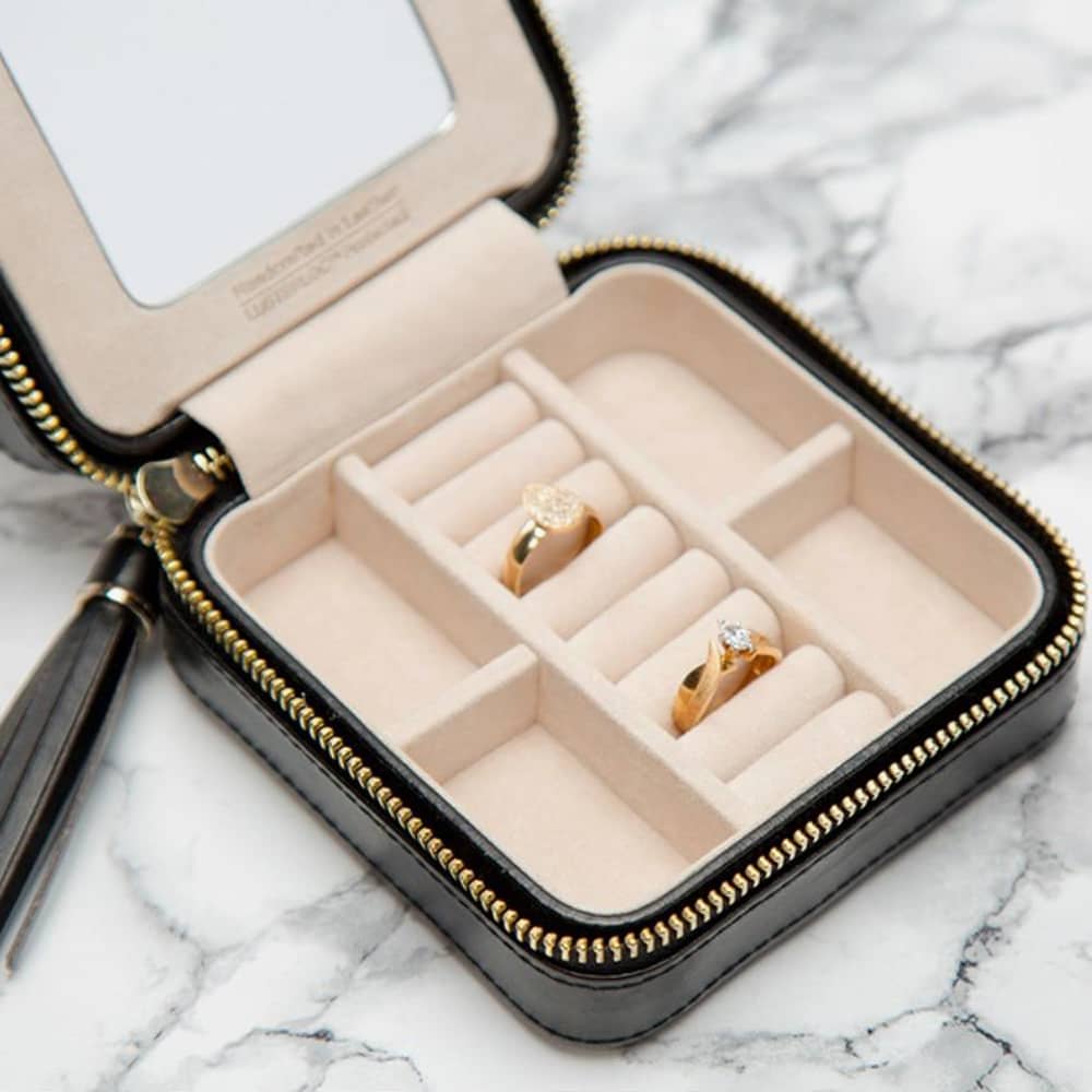 WOLF Caroline Black Zip Travel Jewellery Case 329971
