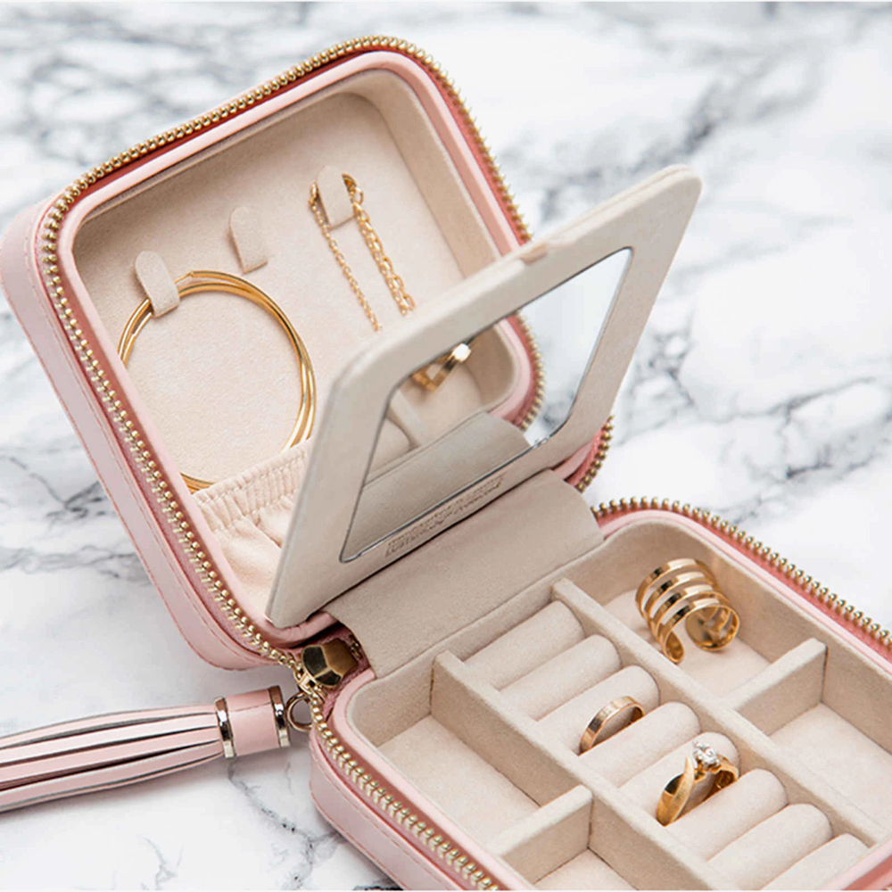 WOLF Caroline Zip Rose Quartz Travel Jewellery Case 329915