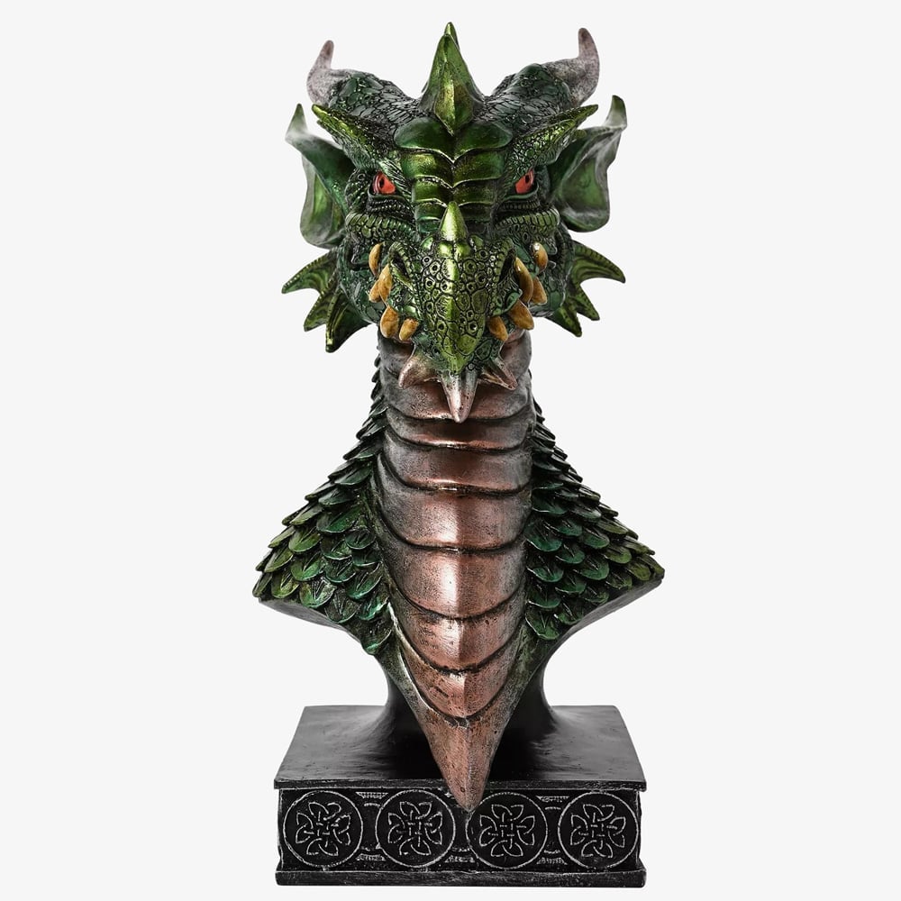 Mystic Legends Green Dragons Head Bust Figurine 69555
