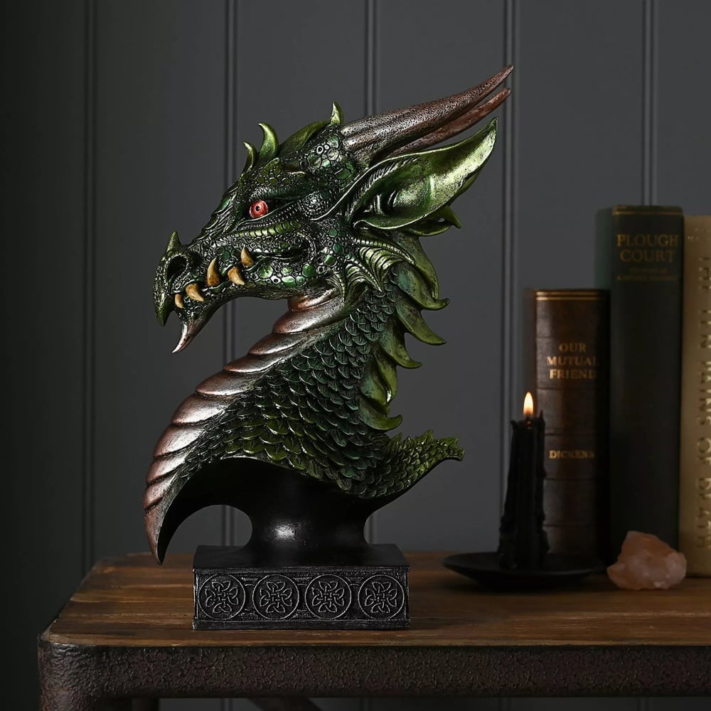 Mystic Legends Green Dragons Head Bust Figurine 69555