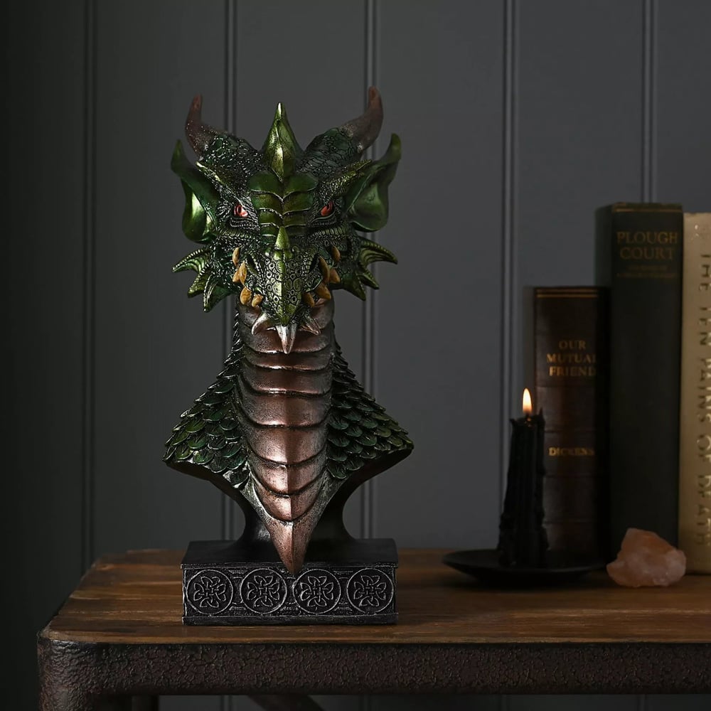 Mystic Legends Green Dragons Head Bust Figurine 69555
