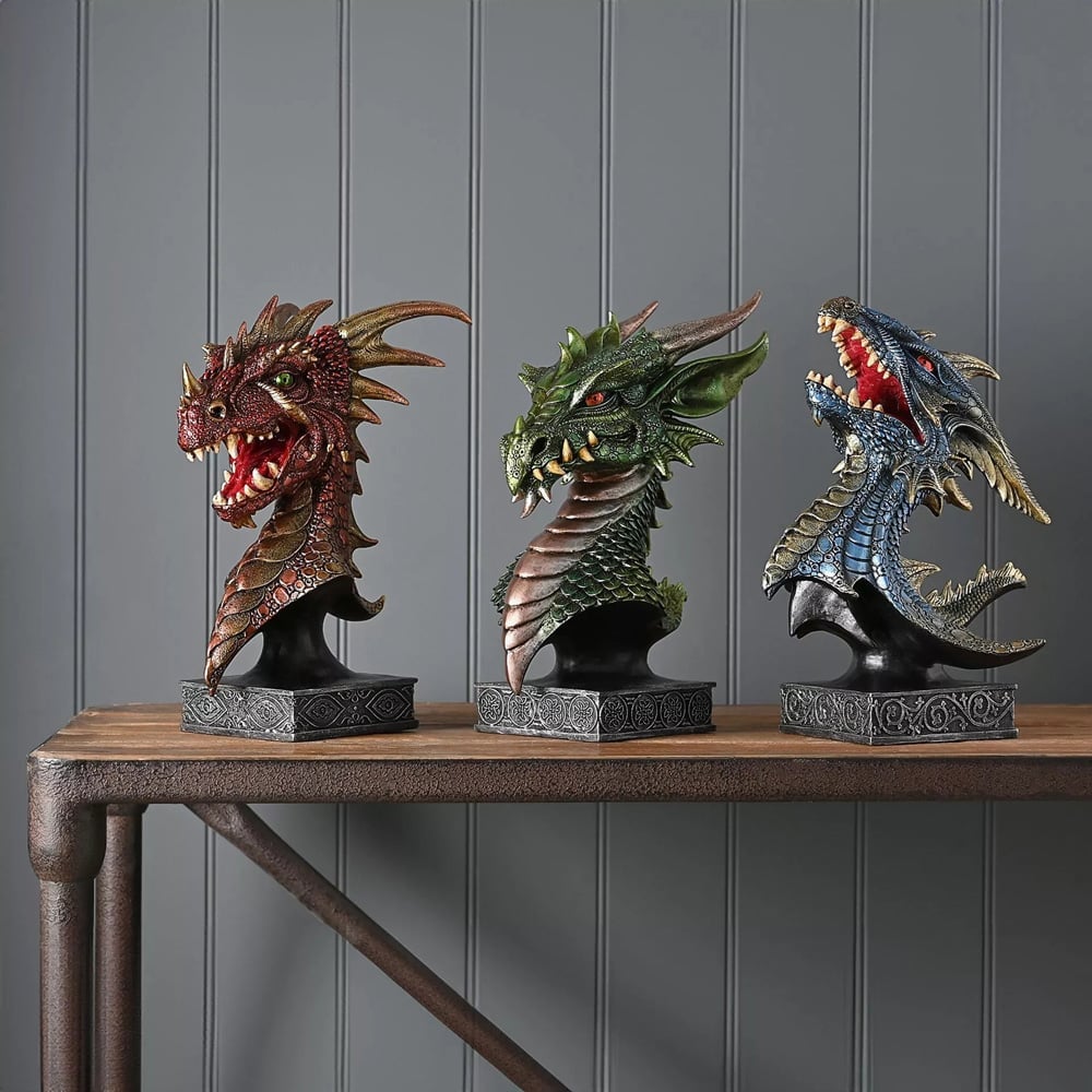 Mystic Legends Green Dragons Head Bust Figurine 69555