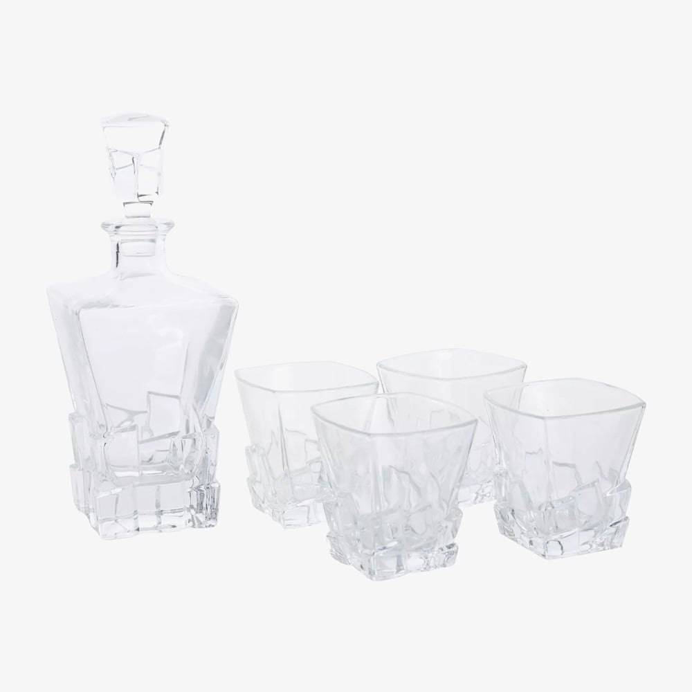 Harvey Makin Four Whiskey Glasses & Decanter Set In Wooden Box Glassware HM2270