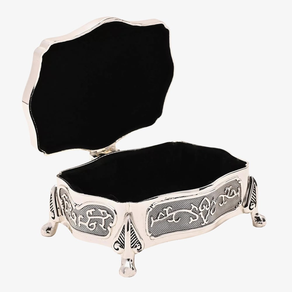Sophia Silver Plated Oblong Patterned Wave Trinket Box JTB102