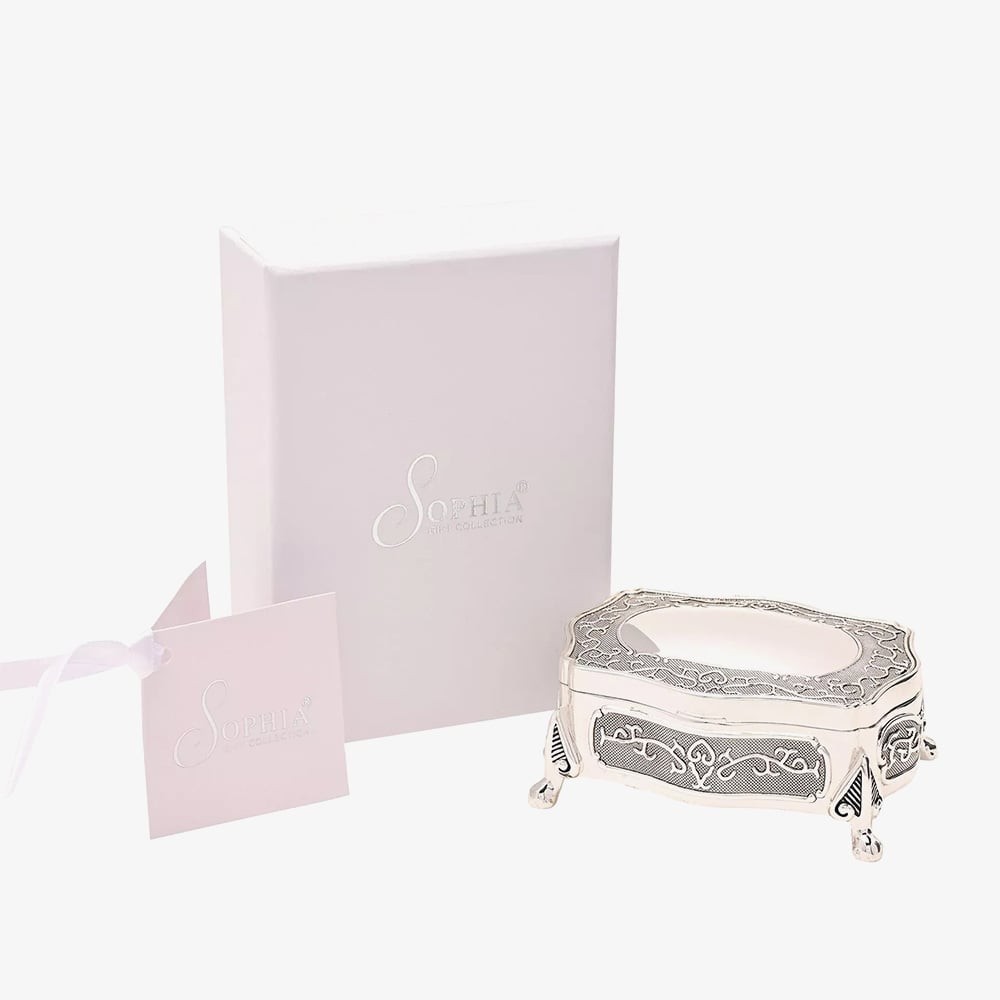 Sophia Silver Plated Oblong Patterned Wave Trinket Box JTB102