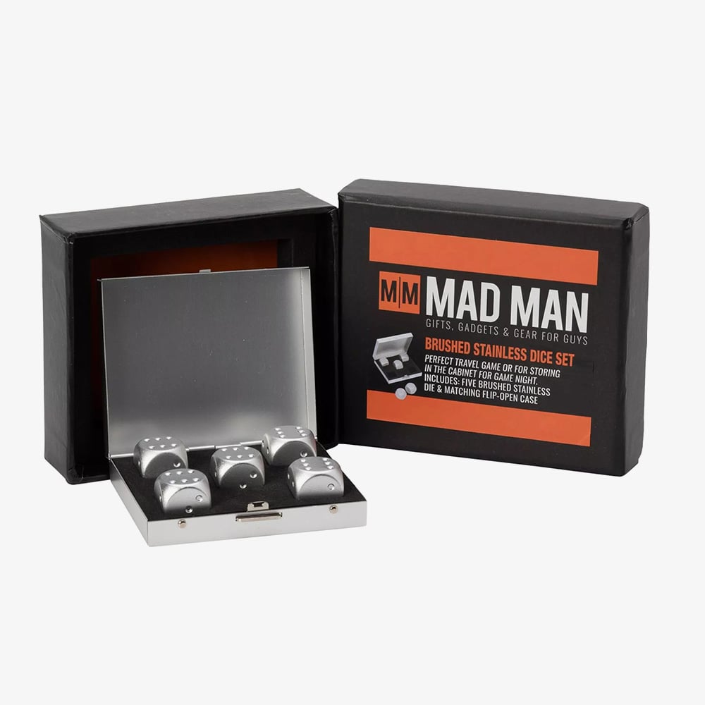 Mad Man Silver Brushed Stainless Steel Dice Set Gift HM2190