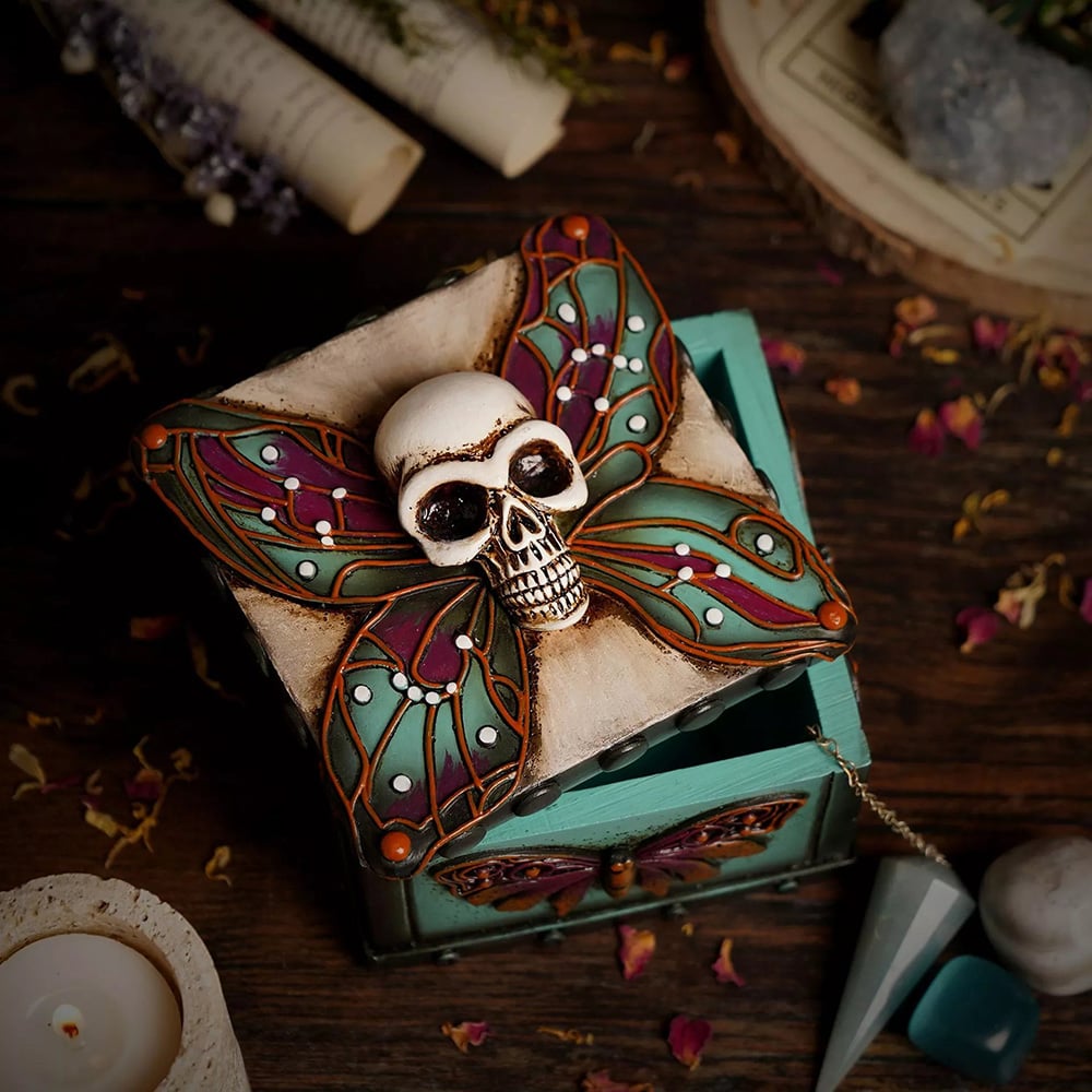 Mystic Legends Gothic Moth And Skull Trinket Box 69721
