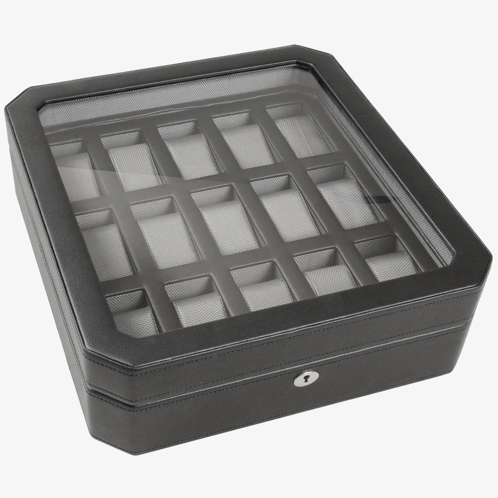 WOLF Black Windsor 15 Piece Watch Box 4585029