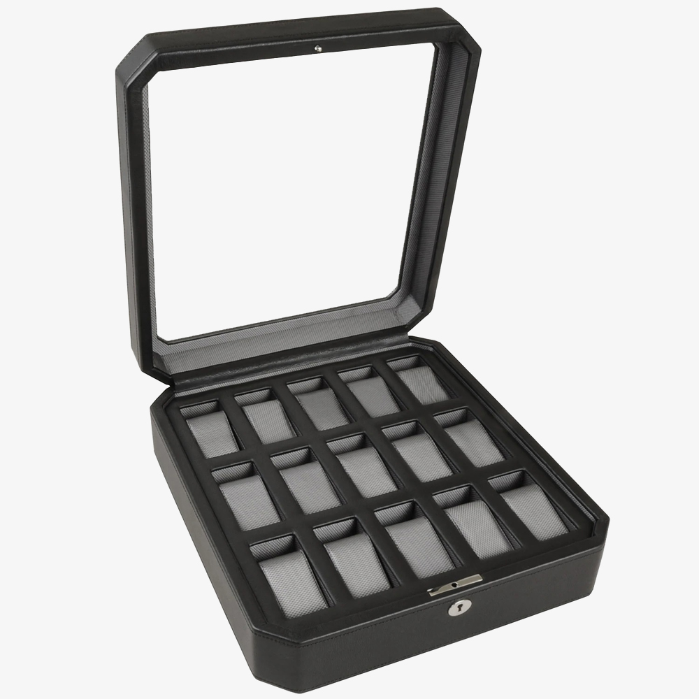 WOLF Black Windsor 15 Piece Watch Box 4585029