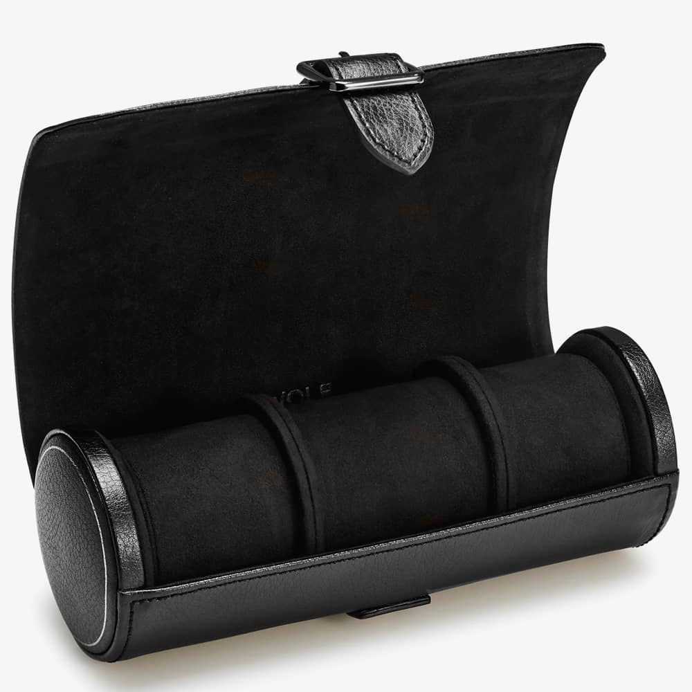 WOLF British Racing Black Leather Triple Watch Roll 792902