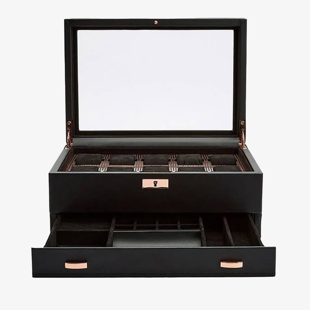 WOLF Axis Copper 10 Piece Watch Box With Drawer 488216