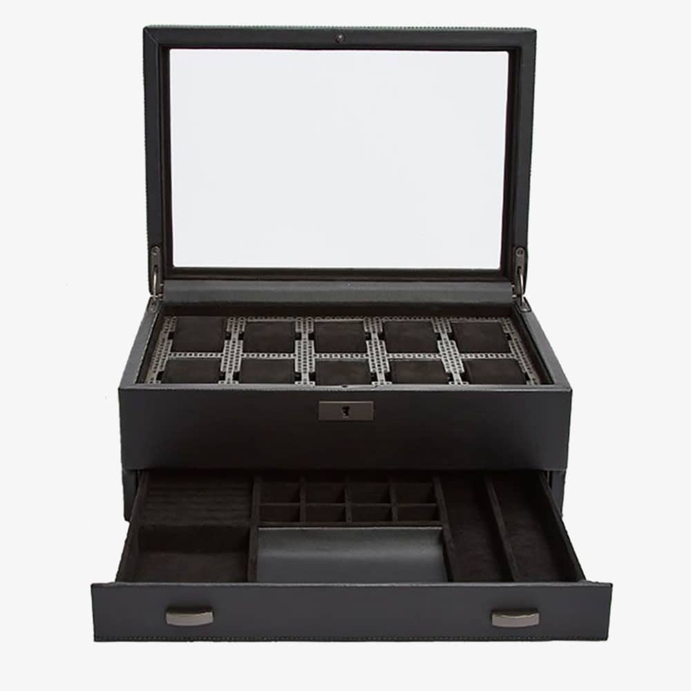 WOLF Axis Powder Coat 10 Piece Watch Box With Drawer 488203
