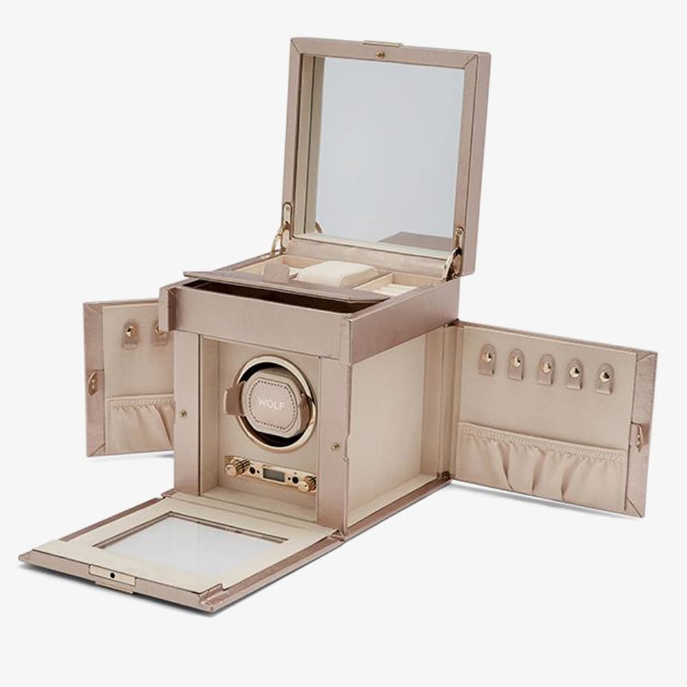 WOLF Palermo Rose Gold Single Winder With Jewellery Storage 213716