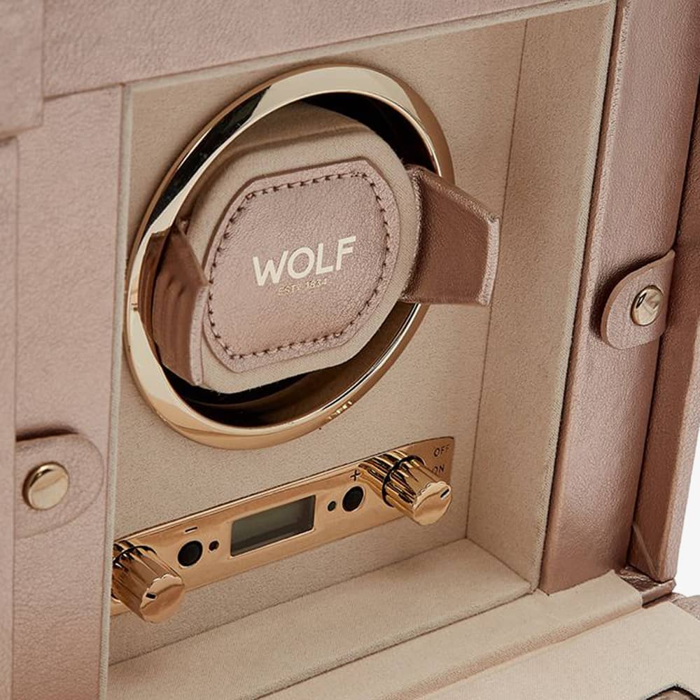 WOLF Palermo Rose Gold Single Winder With Jewellery Storage 213716